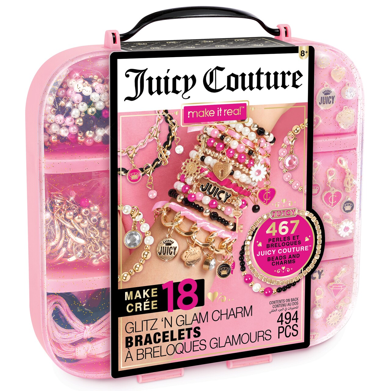 Juicy Couture: Glitz ‘N Glam Charm Bracelets - 494pc DIY Kit, Design & Create 18 Cord & Ribbon Bracelets, Bead Jewelry, Storage Case, Girls & Kids 8+